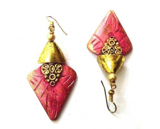 Handmade Painted Wooden Wood Earrings Jhumki Ethnic Chic Boho Drop Long EA309